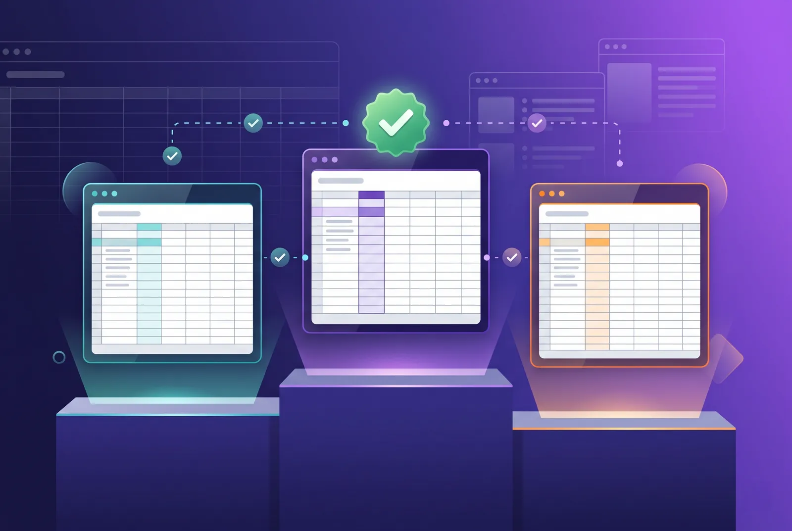 Three spreadsheet component cards compared side by side: WorksheetJS, AG Grid and Handsontable